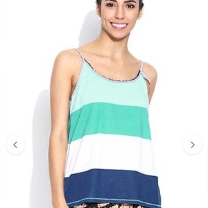 Tommy Hilfiger Blue White Striped Sleeveless Comfy Cozy Lace Pajama Tank Top